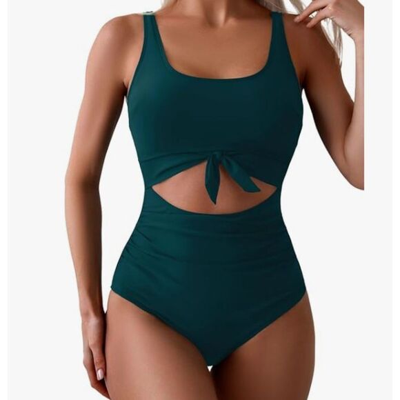Eomenie Swimsuit XL Teal 1-Piece Cut Out Monokini NWT Adjustable Straps - Picture 1 of 6